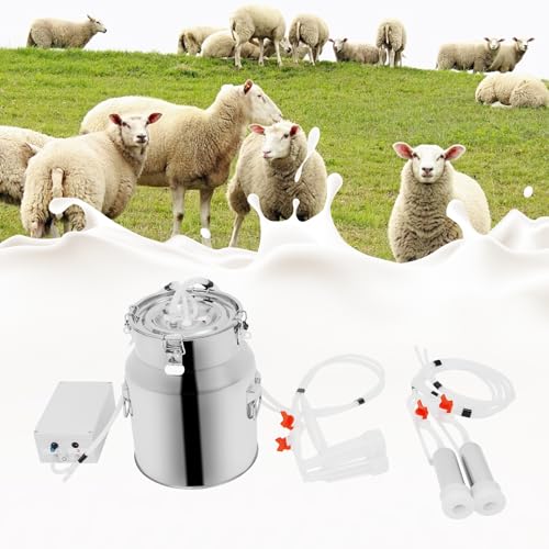 14L Goat Milking Machine, Continuously Adjustable Suction Pulsation Vacuum Electric Milker, Portable Milking Machine for Cows and Goats with Food Grade Stainless Steel Milk Bucket - size: 14L Milk Bucket