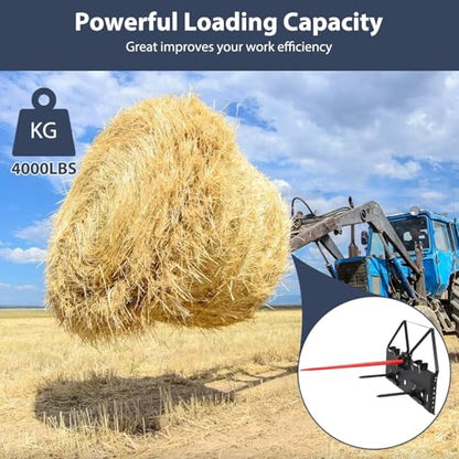 TrailBlaze 49" Heavy Duty Hay Bale Spear 4000 lbs – Quick Attach Square Spike, Red Coated Fork – Compatible with Kubota & Compact Loader Tractor Loader, Skid Steer Replacement – Red