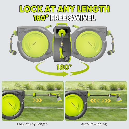 110 FT 5/8" Retractable Garden Hose Reel, Wall Mount - color: Upgrade-green, size: 110FT-5/8"