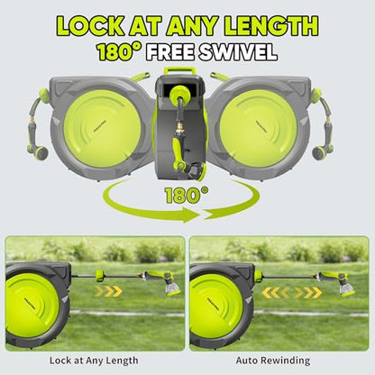 110 FT 5/8" Retractable Garden Hose Reel, Wall Mount - color: Upgrade-green, size: 110FT-5/8"