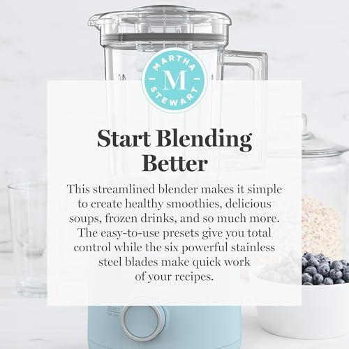 Martha Stewart 50oz Countertop Blender, 3 Speeds, 5 Presets, Sky Blue - color: Sky Blue