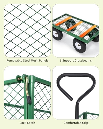 Steel Garden Cart 400 lbs Heavy Duty with Removable Sides Flatbed