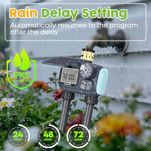 Solar Sprinkler Timer,2 Zone Brass Inlet Water Timer for Garden Hose