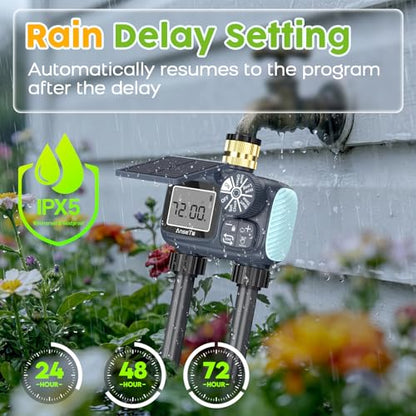 Solar Sprinkler Timer,2 Zone Brass Inlet Water Timer for Garden Hose