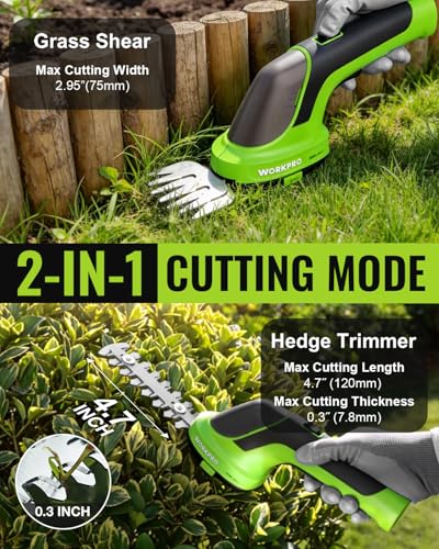 WORKPRO 2-in-1 3.6V Cordless Hedge Trimmer with 4.0Ah Removable Battery - size: Handheld Grass Shear