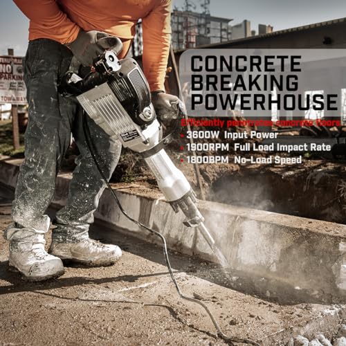 XtremepowerUS 3600W Electric Demolition Jack Hammer Point Chisel Bits Construction Concrete Breaker Punch Drill DIY Floor Drill 2 Chisel Bits (Flat Chisel & Point Chisel) with Case - style: 3600W Demolition Jack Hammer