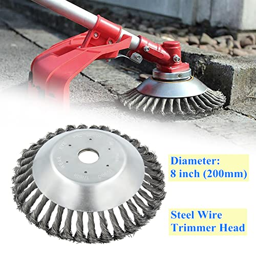 8'' Steel Wire Wheel Brush Weed Trimmer Head for Most Straight-Shaft String Trimmer & Brush Cutter & Weed Eater & Weed Wacker (with 2 Kinds of Blade Adapter Kit)