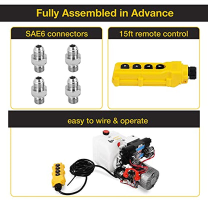 4.5 Quart Hydraulic Power Unit 12V DC Double Acting Double Solenoid Electric Trailer Pump for Dump Trailer Car Lifting