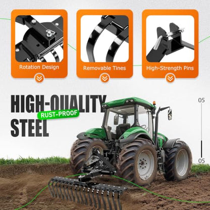 KUAFU 50" 3 Point Landscape Rake for Category-0 Cat-0 Tractor with 360 - style: Black