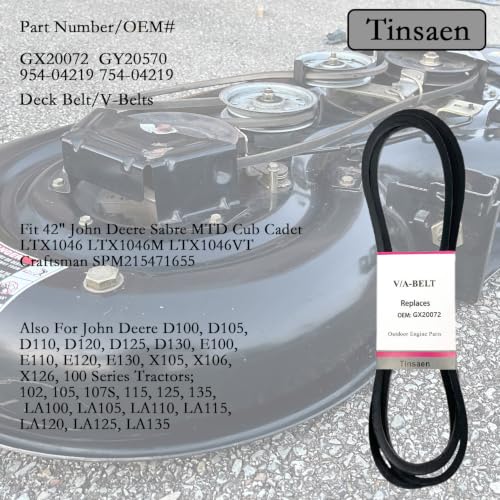 GX20072 Deck Belt GX20570 V-Belts for 42" John Deere Sabre MTD Cub Cadet LTX1046 LTX1046M LTX1046VT, Craftsman SPM215471655, 954-04219 754-04219, 1/2" x 104" - size: 1/2" x 104"