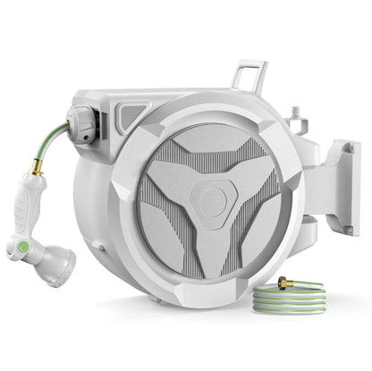 Retractable Garden Hose Reel 1/2"x100ft with 10-Function Nozzle - color: White & Gray