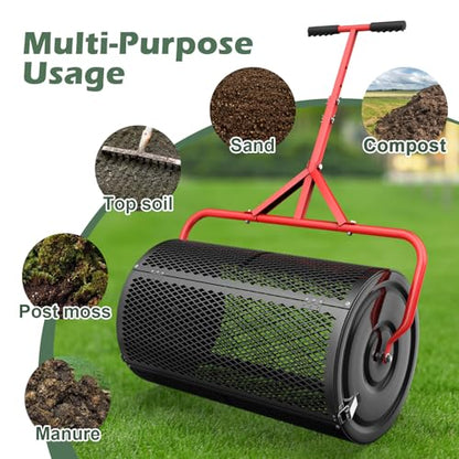 Compost Peat Moss Spreader for Lawn, 24 Inch Compost Roller Spreader - size: 24 INCH