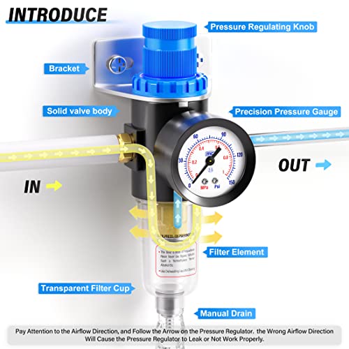 TAILONZ 1/4"NPT Pneumatic Pressure Regulator AFR2000 With Gauge - style: Regulation + Filtration