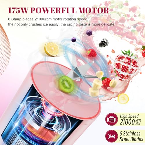 HOMEXUP Portable Personal Blender 17oz, 175W Smoothie Maker, Pink - color: Pink