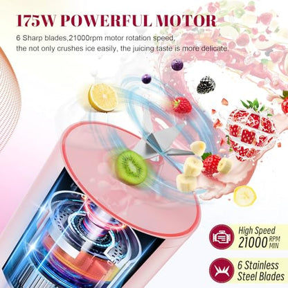 HOMEXUP Portable Personal Blender 17oz, 175W Smoothie Maker, Pink - color: Pink