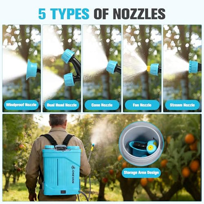 ONEVAN 5.3Gal Battery Powered Backpack Sprayer, 100PSI with Mixing Function - color: Blue