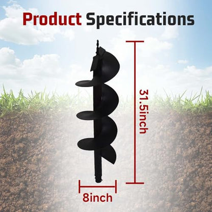 findmall Earth Auger Drill Bits 4" 6" 8" 10" 12" for gaseous Powered Post Fence Hole Digger (8inch) - size: 8inch