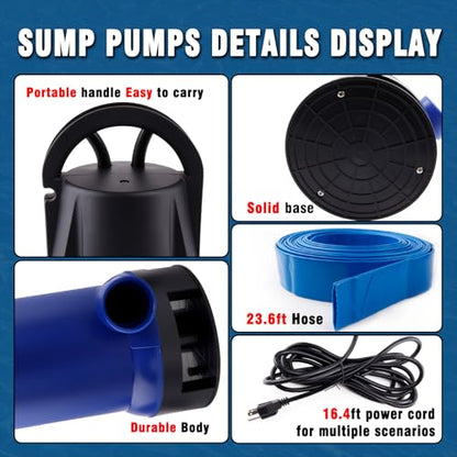 1.5HP Sump Pump, 4000GPH High Flow Clean&Dirty Water Pump - color: Blue 1