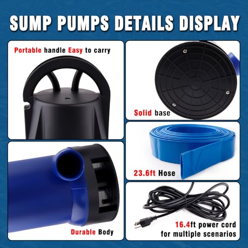1.5HP Sump Pump, 4000GPH High Flow Clean&Dirty Water Pump - color: Blue 1