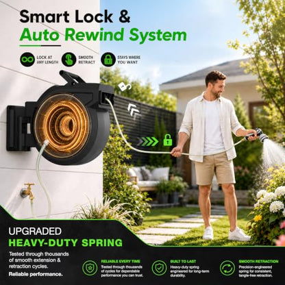 Tuyeho Heavy-Duty 5/8" Hose Auto Retractable Garden Hose Reel Wall Mount - size: 5/8" 90FT
