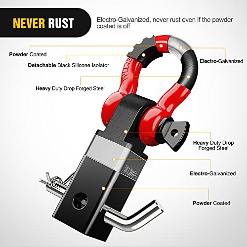 Nilight Shackle Hitch Receiver 2inch for Vehicle Recovery with 3/4" Shackle - color: Black+Red