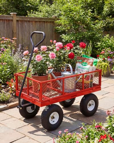 Steel Garden Cart Wagon Heavy Duty 400lb Removable Mesh Flatbed Yard Hauler