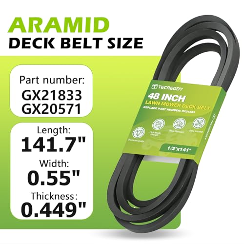 GX21833 48 Inch Mower Deck Belt for John Deere 145 D140 D150 D155 D160 L120 L130 LA130 LA140 LA145 LA155 LA165 Z200 Z255 Z300 Z355E Riding Lawn Mower GX20571, 1/2" X 141.7" - size: 141.7"L x 0.559"W