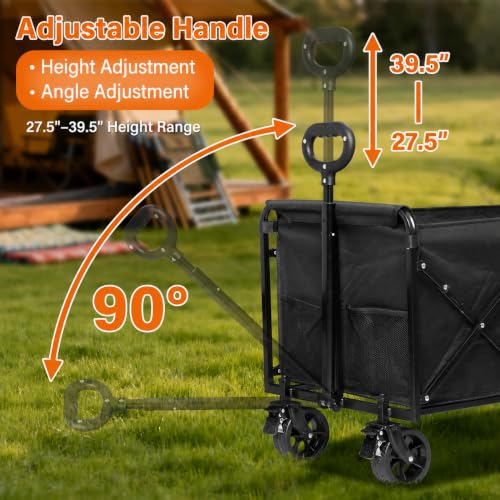 Wagons Carts Foldable, 500 lb 220L Collapsible Wagon with Brakes - color: Charcoal