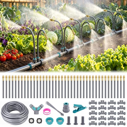 66 FT Drip Irrigation System - 360° Adjustable Garden Watering System - color: 66FT Grey Double Nozzles, size: 66 FT