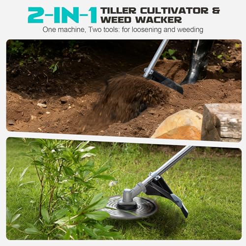 Cordless 2-in-1 Tiller Cultivator & Weed Wacker Compatible with Makita 18V Battery (Tool Only), Ecarke Brushless Electric Garden Tiller Weed Eater, 9" Tilling Width 9.4" Depth for Soil Cultivation