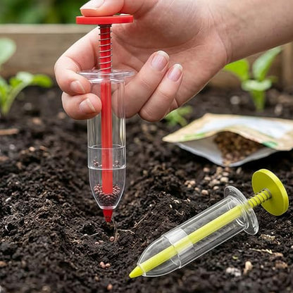 2-Pack Mini Seed Dispenser, Handheld Garden Seeder Tool for Tiny Seeds, Manual Sowing Planter for Vegetables Flowers Herbs, Yellow and Red