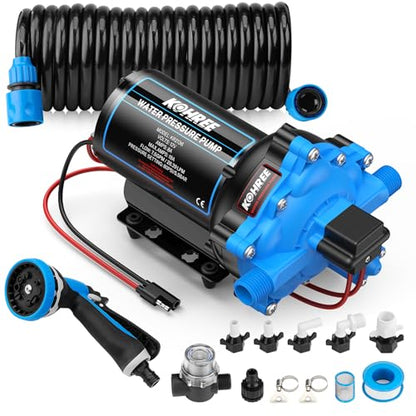 Kohree 12V DC Washdown Pump Kit - 7.5GPM 80PSI, Self-Priming, High Flow