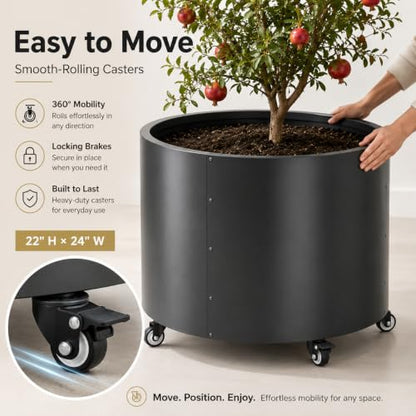 2 Pack Rolling Planter for Tree,30 Gallon Large Metal Tree Pots for Outdoor - color: Black