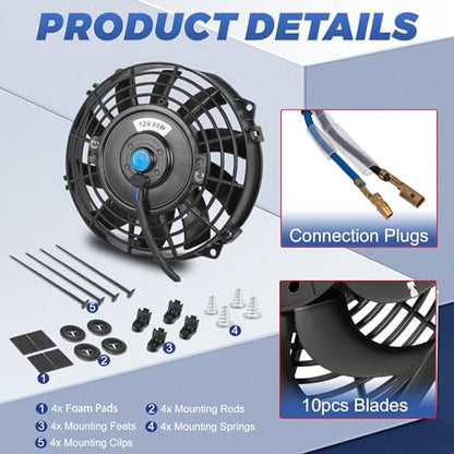 7 Inch 7” Black Universal Electric Radiator Slim Fan 12V 80W High Performance Cooling Push Pull w/Mounting Kit 1PCS - size: 7” 1PC