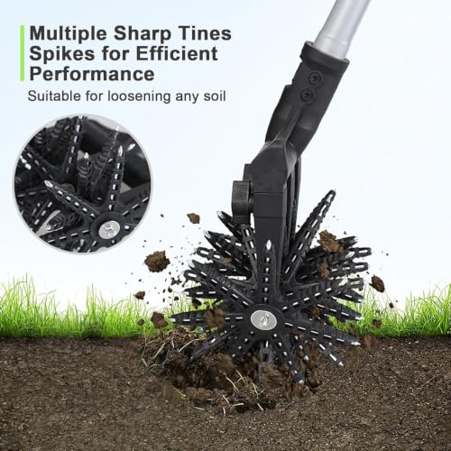 Lightweight Rotary Cultivator Garden Rotary Tiller with Anti-Slip Grip | Adjustable Steel Poles | Hand Tiller for Reseeding Grass Lawn or Soil Mixing Tiller Total Length 68.9 Inch