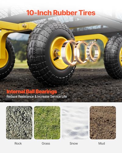 VEVOR Steel Garden Cart, Heavy Duty 500 lbs Capacity, with Removable Mesh Sides to Convert into Flatbed, Utility Metal Wagon with 180° Rotating Handle and 10 in Tires, Perfect for Garden, Farm, Yard - color: Blackyellow