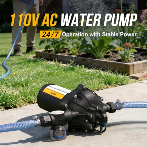 12V RV Water Pump, 5.0 GPM 55 PSI Diaphragm Pump, 17Volt Quiet Fresh Water Pump with Pressure Switch, Self Priming Pressure Pumps for RV Camper Boat Marine Food Truck, Dark Grey - size: 110V, 7.0 GPM - 70 PSI
