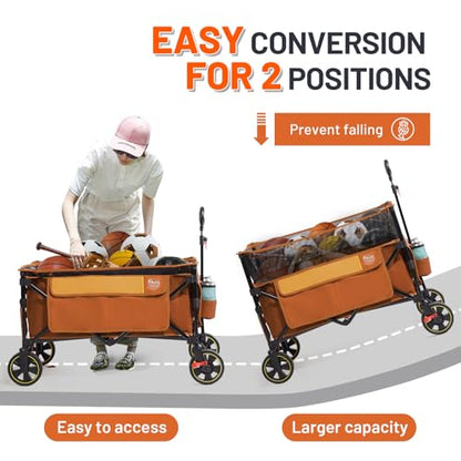 Timber Ridge 350L Extra Large Collapsible Folding Wagon Carts with Brake - color: Orange, size: 350L