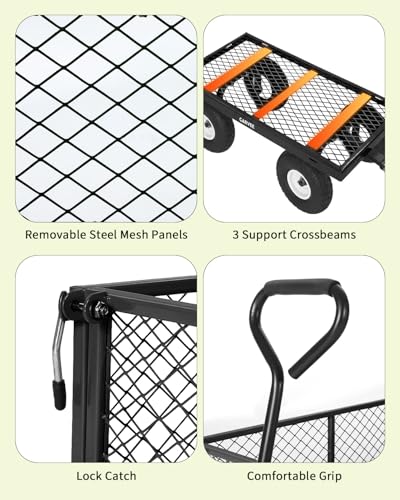 400LBS Black Foldable Steel Mesh Utility Wagon for Backyard Lawn Heavy Hauling - color: Black