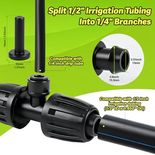 6 Pcs Barbed Tee 1/2 Inch To 1/4 Inch Irrigation Tubing Fittings, 1/2 Inch(1/2" ID x 0.65" OD) To 1/4 Inch Quick Connect Irrigation Adapter 16mm Hose Locked T Reducer To 1/4" Water Line - size: 1/2" to 1/4" Reducer-3 Way