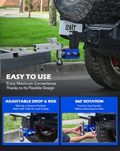 OMT Adjustable Trailer Hitch, 2.5" Receiver, 6" Drop/Rise 18500lb Towing - size: 2.5" Receiver 6" Drop & Rise
