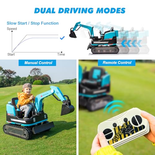 JOYLDIAS 360 Degree Rotating Ride On Excavator and Bulldozer - color: Blue