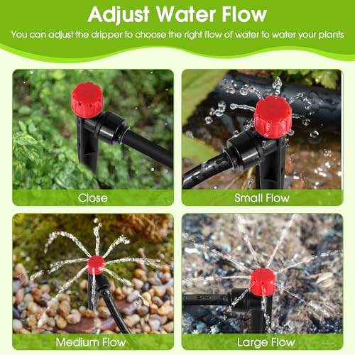 60Pcs Drip Irrigation Emitters – 360° Adjustable Flow for 1/4" Tubing - color: Red