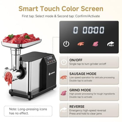AAOBOSI Electric Meat Grinder w/ 3 Speed Touch Screen Control, 3000W Max - color: Silver