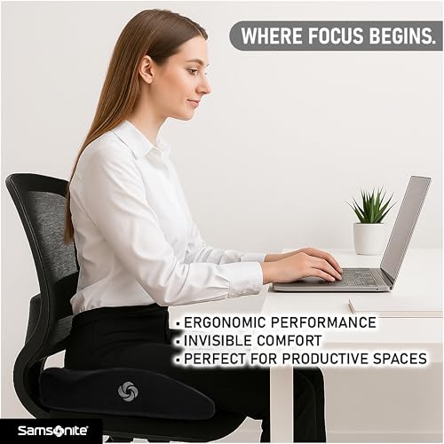 Samsonite Seat Cushion Curved Ergonomic Pillow for Car or Office Chair, Tailbone Support Cushion with High Grade Memory Foam