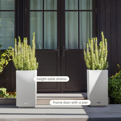 Veradek Block Series Pedestal Planter - Tall Rectangular Outdoor Planter - color: White, size: 32''H x 15.5''W -2 Pack