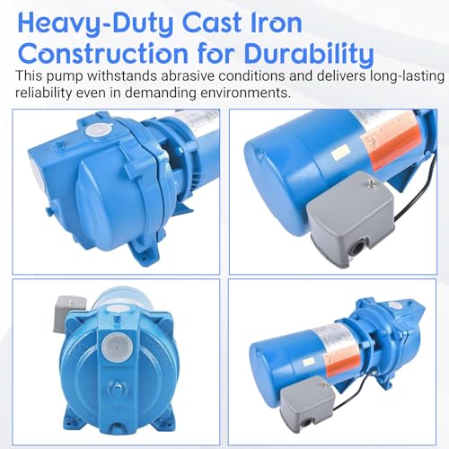 J5S Shallow Well Jet Pump, 1/2 HP 115/230V 60Hz, Heavy-Duty Cast Iron Self-Priming Pump for Home Water Supply, Garden Irrigation & Booster Service