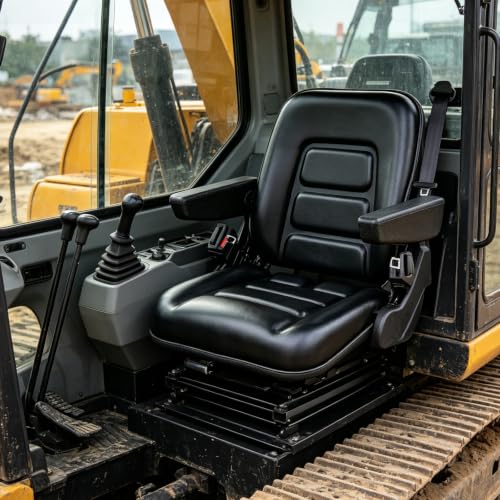 Universal Seat with Micro Switch, Armrest & Safety Belt – Heavy Duty Replacement for Forklift, Tractor, Skid Loader, Telehandler, Backhoe, Excavator, Dozer, Mower