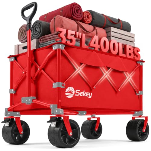 Sekey 250L Beach Wagon, 400 lb Capacity, Foldable, All-Terrain Wheels - color: Red
