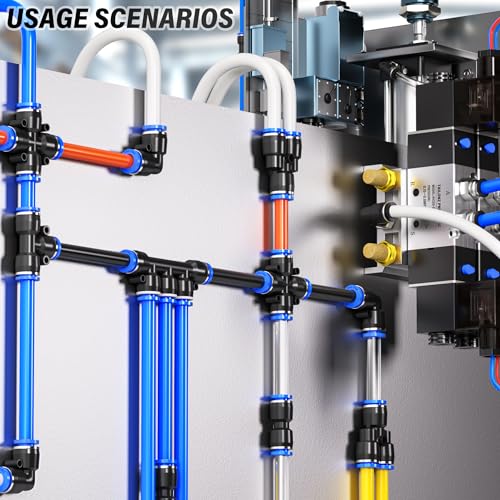 TAILONZ 1/8" Push to Connect Fitting Splitters+Elbows+Tees+Straight 40pcs - color: Blue, size: 1/8"OD/40PCS